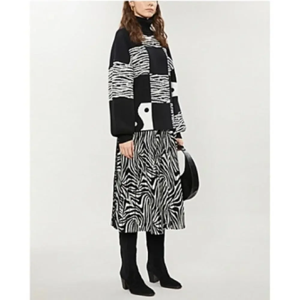 NWT Ted‎ Baker Viviynn Zebra Pleated Midi Skirt